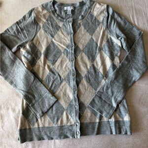 Charter Club Gray and Cream Argyle Cardigan